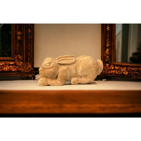 Antique Style Folk Art Bunny Figurine, Home Decor, Handmade Look Pull Rabbit - Picture 1 of 4
